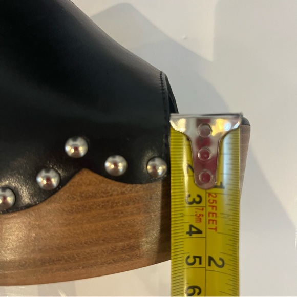 The Kooples Black Leather Wood Platform Clog Sandals Studded Block Heels EU 38 - Picture 12 of 14
